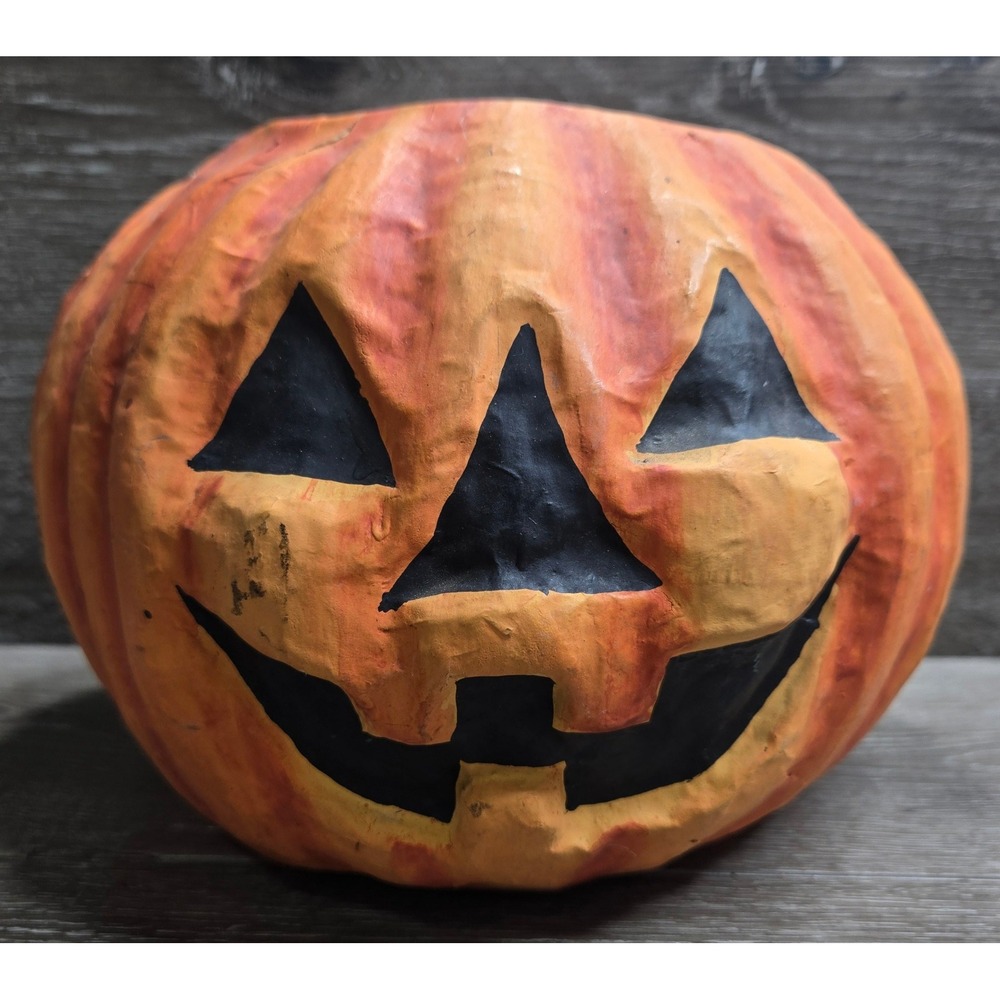 Vintage Bright Touches Candy Bowl Jack O Lantern 3 Faced Pumpkin Halloween Decor